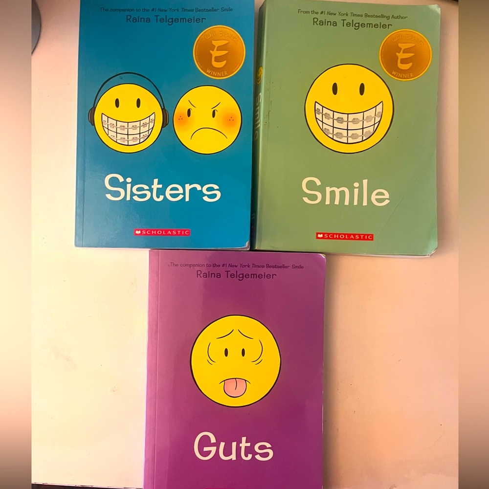 Raina Telgemeier book lot. Includes Guts, Sisters, and Smile